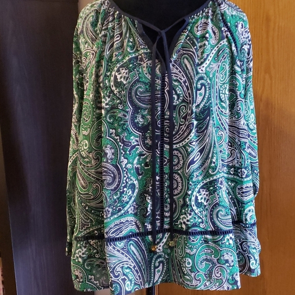Michael michael kohrs blue green paisley sheer top - Picture 2 of 7